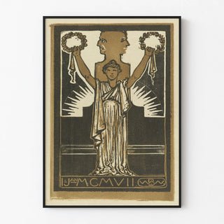 Vintage poster of a woman in a Roman toga with laurel crowns