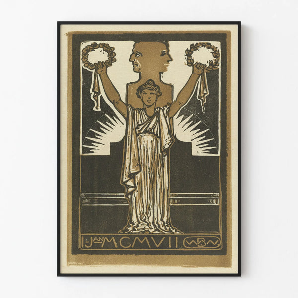 Vintage poster of a woman in a Roman toga with laurel crowns