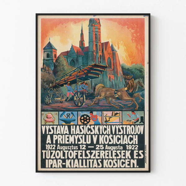 Vintage poster of fire brigade and industrial equipment exhibition 1922