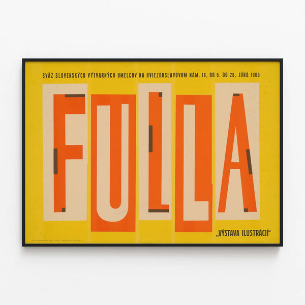 Vintage exhibition poster of illustrations FULLA — framed artwork on a wall