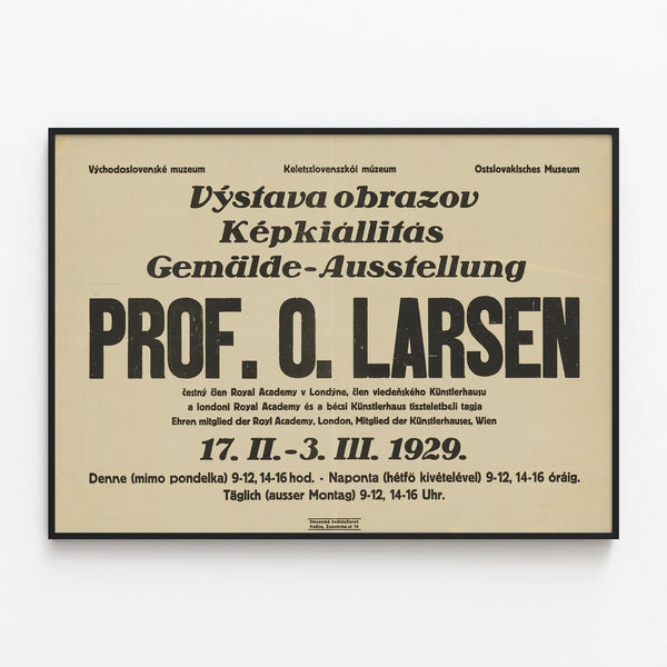 Art Exhibition Poster by Prof. O. Larsen 1929 — framed artwork on a wall