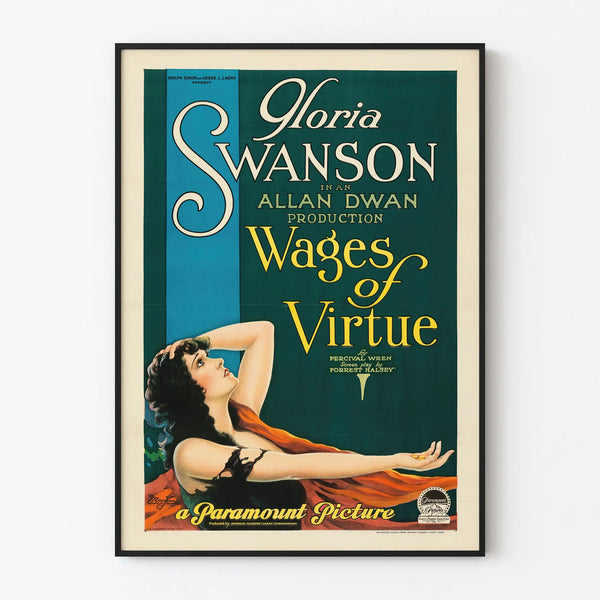 Vintage poster of the film « Wages of Virtue » with Gloria Swanson