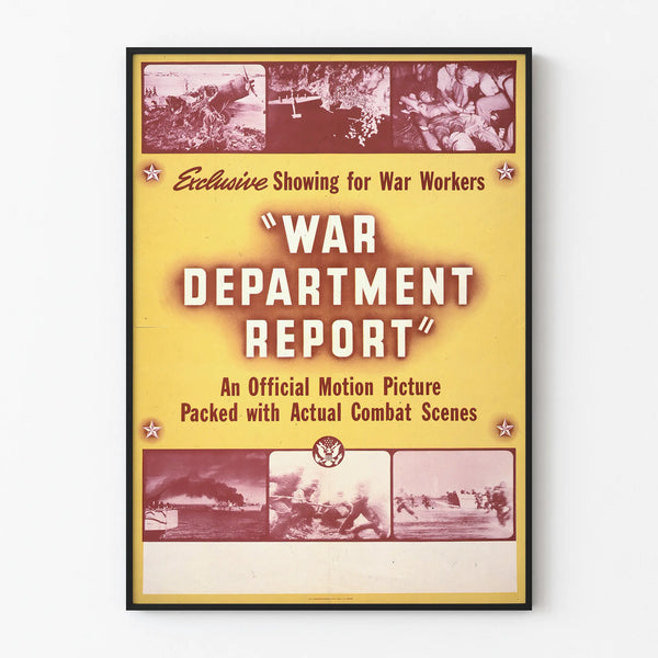 Vintage War Department Report Poster with authentic combat scenes