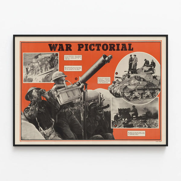 Vintage War Pictorial Poster - Historical Military Wall Decoration — framed artwork on a wall