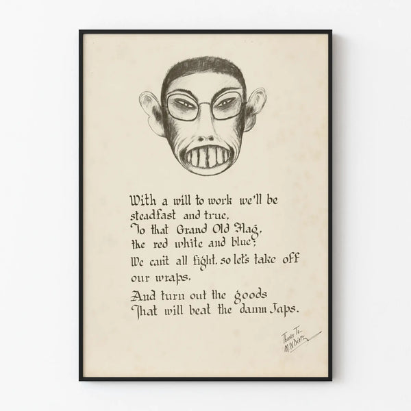 Vintage War Poster with Poetic Text and Stylized Portrait
