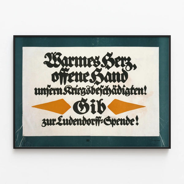German Vintage Poster with Humanitarian Message — framed artwork on a wall