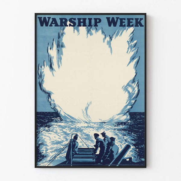 Vintage Warship Week Explosion at Sea Decorative Poster
