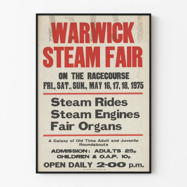 Vintage Warwick Steam Fair 1975 Poster – Retro Wall Decoration