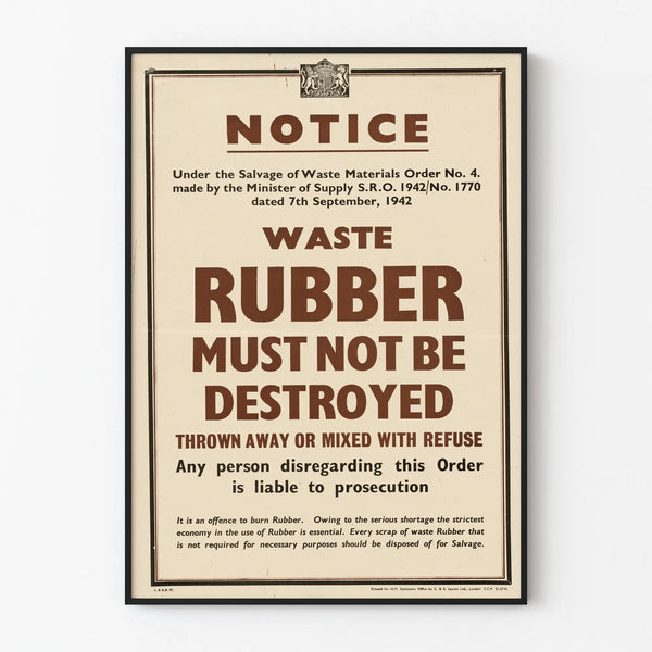 Vintage Poster Notice on Recycled Rubber from 1942