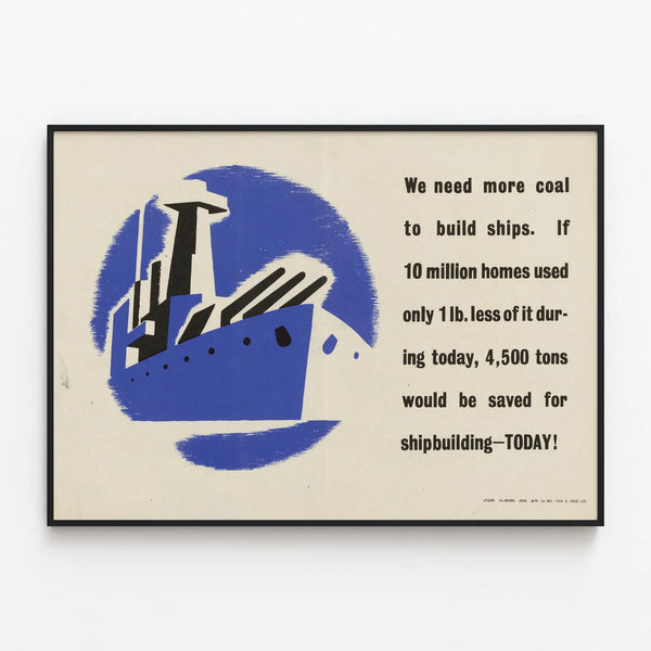 Vintage Poster of a Boat and Coal for Shipbuilding — framed artwork on a wall