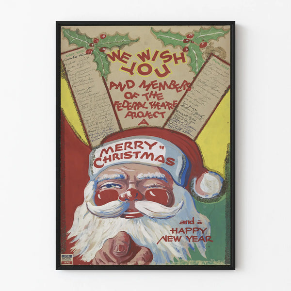 Vintage Christmas poster with Santa Claus for festive wall decoration