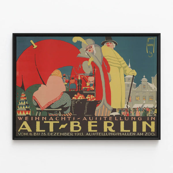 Vintage Christmas Poster in Berlin Old - Retro Wall Decoration — framed artwork on a wall