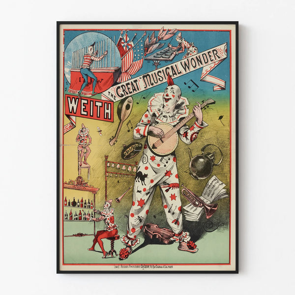 Vintage Poster Le Grand Merveille Musical Weith Clown Musician