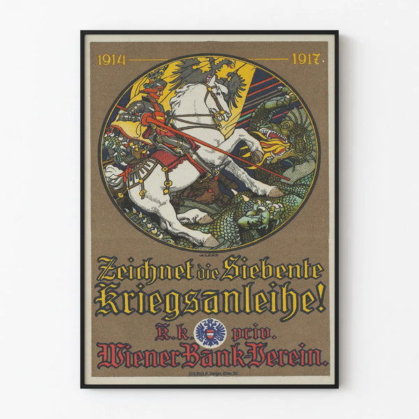 Vintage decorative poster of Saint George and the Dragon - Historical war poster