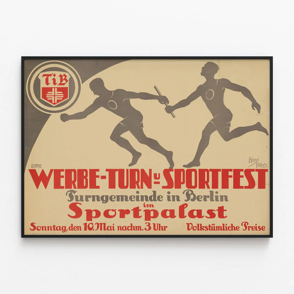 Vintage Poster for the Berlin Sports Palace Turn and Sports Festival — framed artwork on a wall