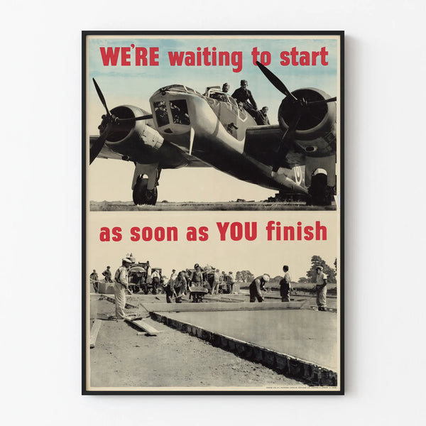 Vintage airplane and workers poster - Retro industrial wall decoration