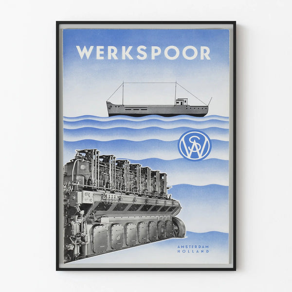 Werkspoor Amsterdam Poster - Vintage Industrial Blue and Black Poster
