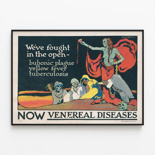 Vintage poster of contagious diseases and syphilis — framed artwork on a wall