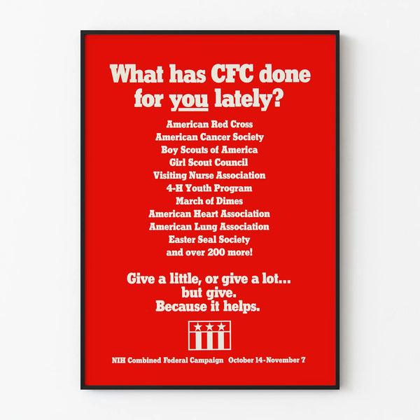 Vintage charity campaign poster CFC red and white