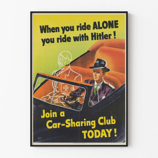 Vintage poster raising awareness about carpooling - striking design