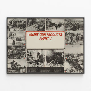 Historical wall poster: Where Our Products Fight — framed artwork on a wall