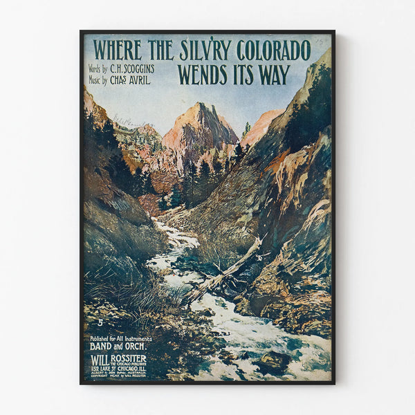Vintage poster of the Colorado River in the mountains