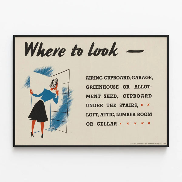 Vintage Poster Where to Look - Retro Wall Decoration — framed artwork on a wall