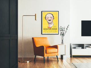 Vintage humorous poster of Ben Turpin on a yellow background