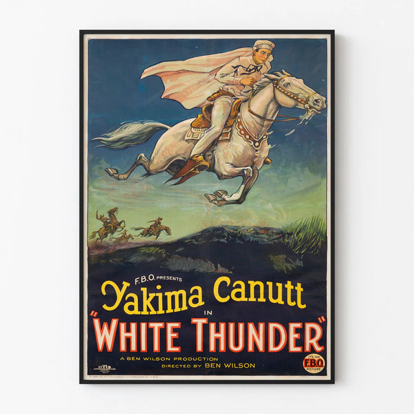 Vintage White Thunder Poster with Rider and White Horse