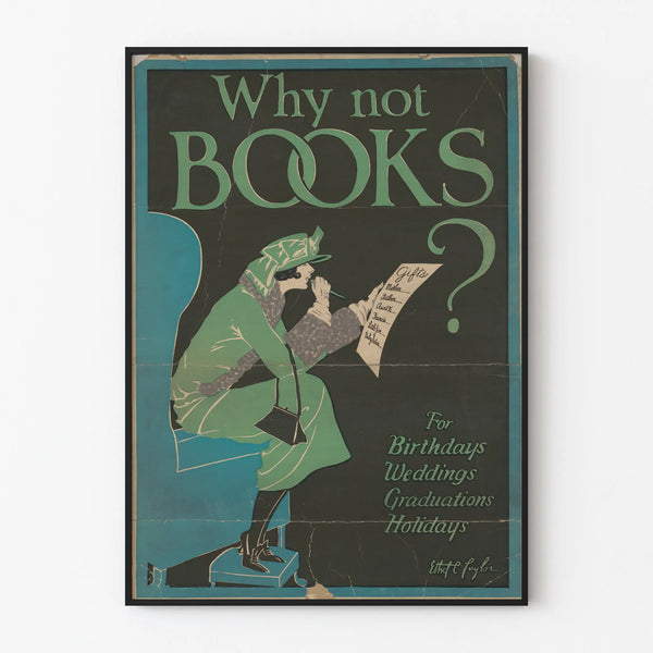 Vintage poster Why Not Books, original wall decoration for gifts