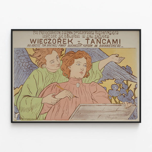 Elegant vintage wall decoration featuring Wieczorek poster with dances — framed artwork on a wall