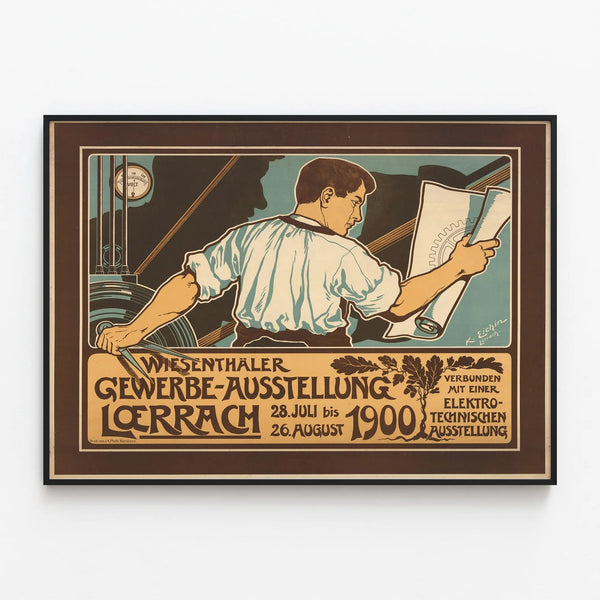 Vintage Poster Wiesenthäler Trade Exhibition Loerrach 1900 — framed artwork on a wall