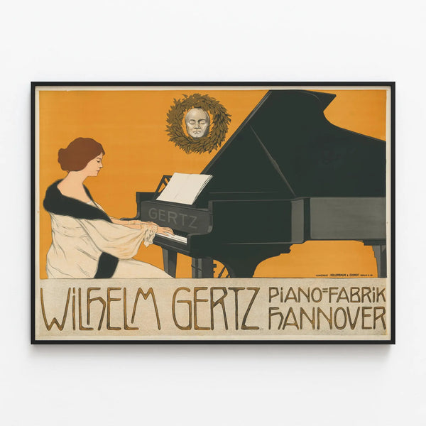 Vintage poster Wilhelm Gertz Piano Factory Hannover - Musical wall decoration — framed artwork on a wall