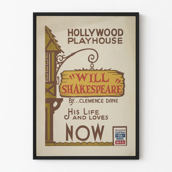 Vintage poster of William Shakespeare Hollywood Playhouse theater