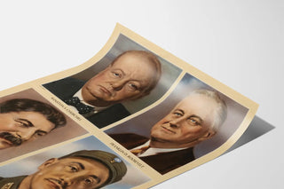 Vintage poster of the world leaders Winston Churchill, Franklin D. Roosevelt, Joseph Stalin, and Chiang Kai-shek