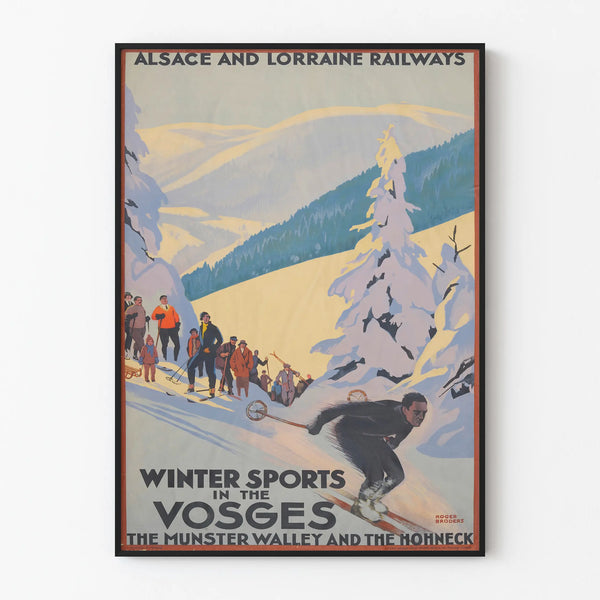 Vintage winter sports poster in the Vosges - retro wall decoration