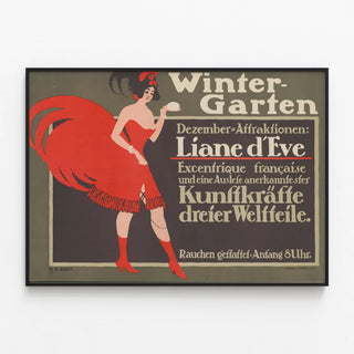 Vintage Poster Winter-Garten - Liane d'Eve, December Attraction — framed artwork on a wall