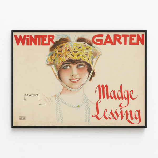 Vintage Wintergarten Poster Madge Lessing — framed artwork on a wall