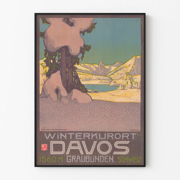 Vintage Poster of the Winter Resort Davos Ski Station