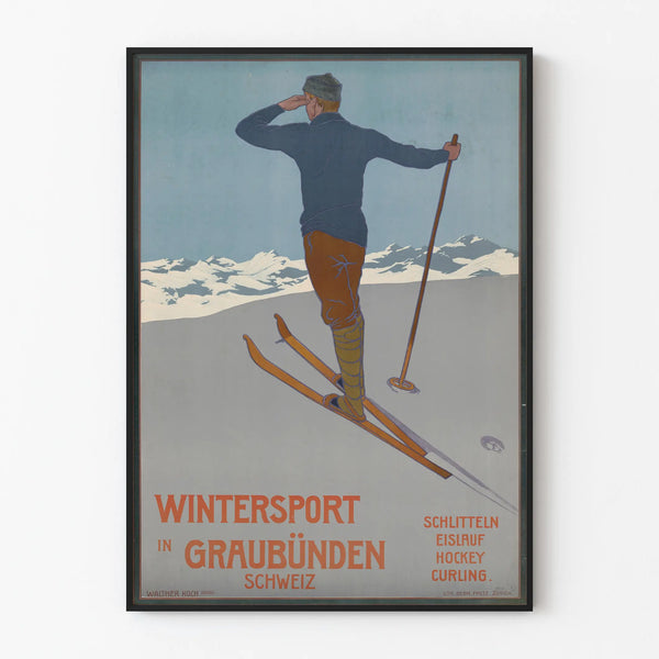 Vintage poster of winter sports in Graubünden, Switzerland