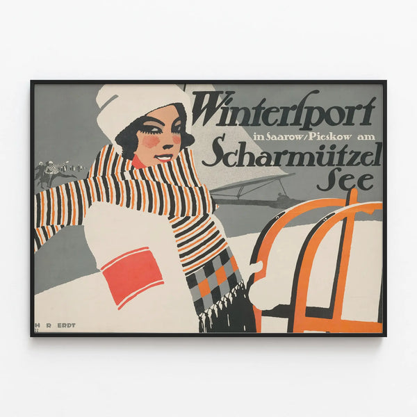 Vintage Wintersport Saarow Poster - Winter Wall Decoration — framed artwork on a wall