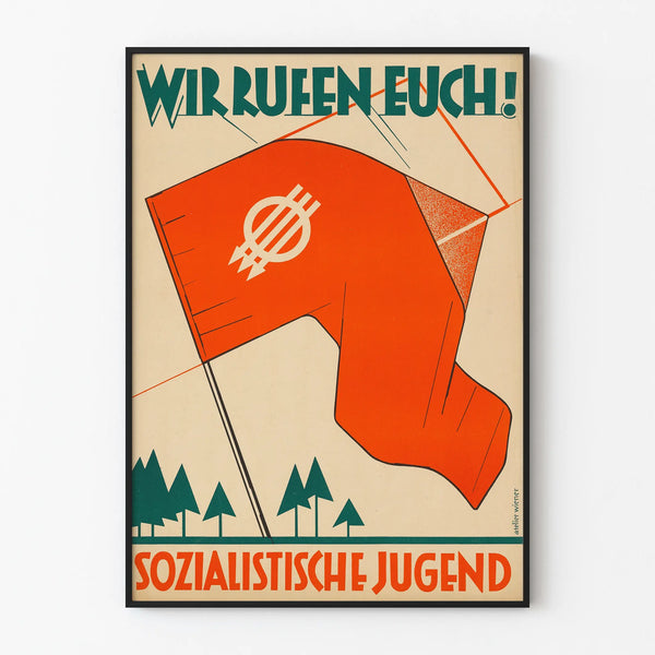 Vintage red socialist flag poster wall decoration