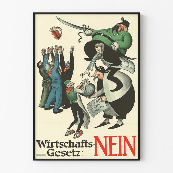 German vintage poster Wirtschaftsgesetz No, art deco, historical wall decoration