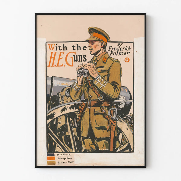 Vintage military poster with officer and cannons
