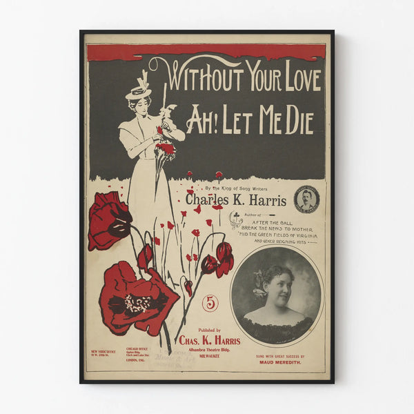 Vintage Poster Without Tone Love - Floral Illustration and Portrait