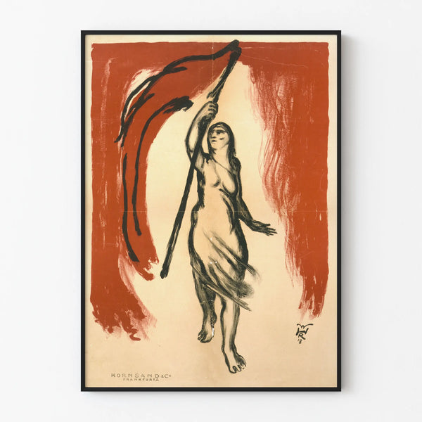 Poster Woman with Red Flag - Vintage Wall Decoration