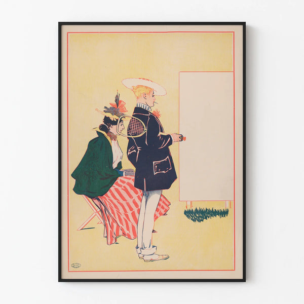 Vintage poster of tennis and elegance at the edge of the court