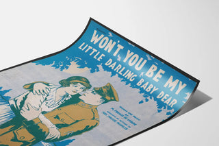 Vintage Romantic Poster of Soldier and Young Woman by the Water