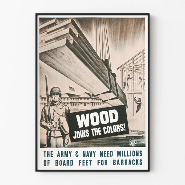 Vintage Wood and Army Poster - Industrial Wall Decoration