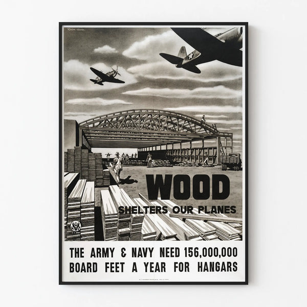 Vintage Military Poster - Wooden Shelter for Airplanes